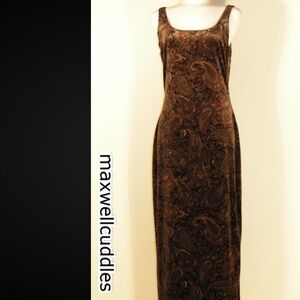 Vintage All That Jazz long slip dress brown velvet Paisley, deep V size large